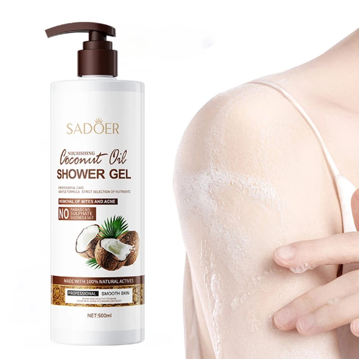 SADOER Nourishing Coconut Oil Shower Gel Pump Bottle 500ml